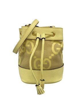 Gucci Shoulder Bag Jumbo GG Mini Light Yellow Drawstring Tassel Leather